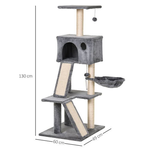 130cm Cat Tree for Indoor Cats Activity Center with Condo Scratching Post Ladders Kitty Climbing Tower Relaxing Playing
