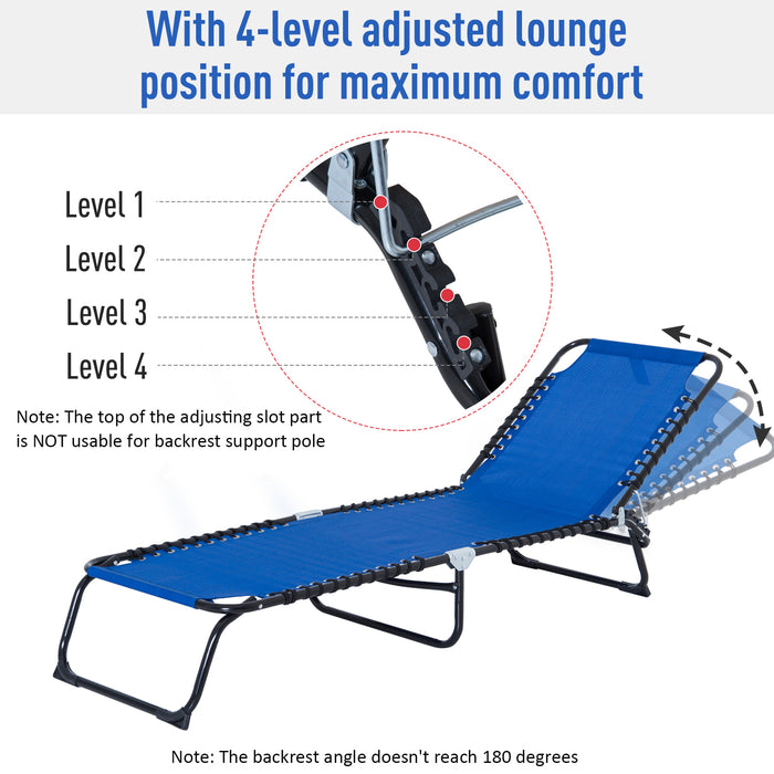 Folding Sun Lounger Beach Chaise Chair Garden Reclining Cot Camping Hiking Recliner with 4 Position Adjustable Back - Blue