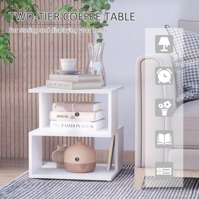 Modern Square 2 Tier Wood Coffee Side Table Storage Shelf Rack Living Room White