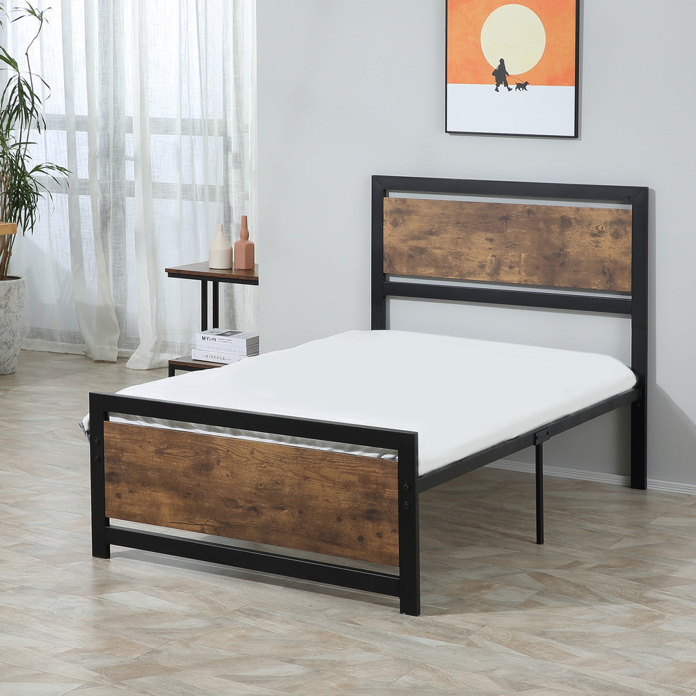 Single Metal Bed Frame with Headboard & Footboard, Strong Slat Support Solid Bedstead Base w/ Underbed Storage Space, No Box Spring Needed