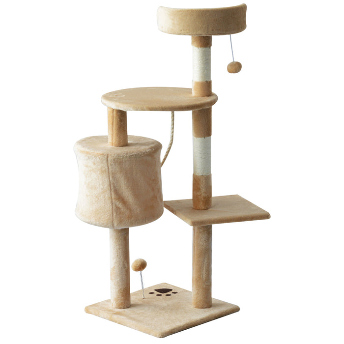 Cat Tree for Indoor Cats Pet Activity Centre Kitty Condo Climbing Scratching Post with Toys 4-tier 114cm Tall Beige