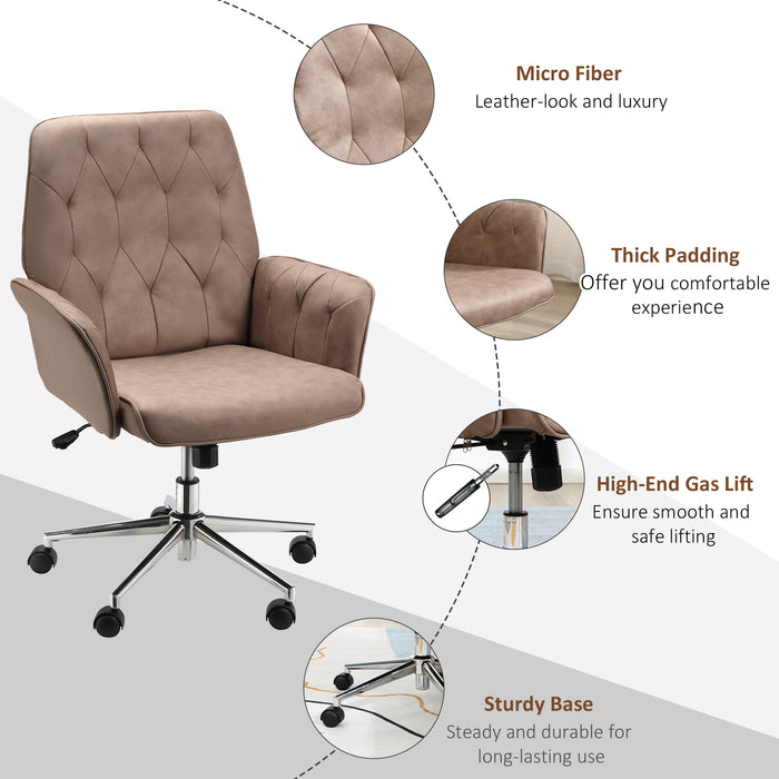 Micro Fibre Office Chair Mid Back Computer Desk Chair with Adjustable Seat, Arm, Brown