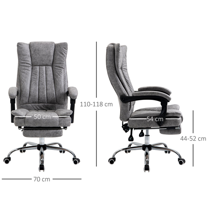 Home Office Chair Microfibre Desk Chair with Reclining Function Armrests Swivel Wheels Footrest Grey