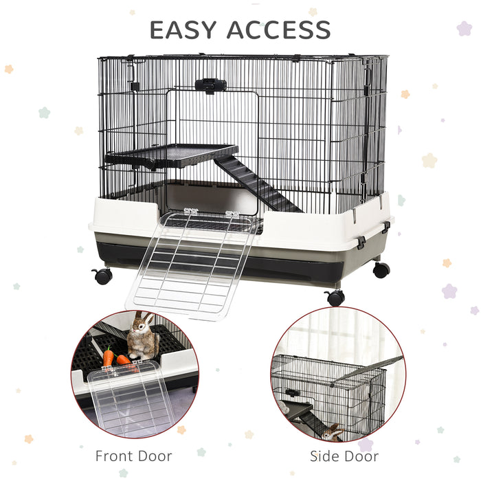 Small Animal Steel Wire Rabbit Cage Pet Play House  W/ Waste Tray Black