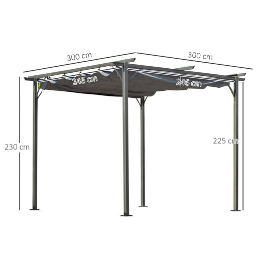 3 x 3(m) Metal Pergola with Retractable Roof, Garden Gazebo Metal Pergola Canopy. Outdoor Sun Shade Shelter for Party BBQ, Grey