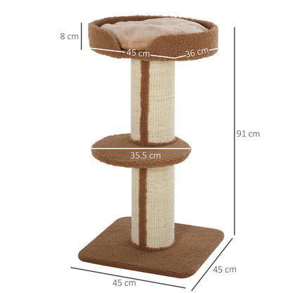 91cm Cat Tree for Indoor Cats Kitten Activity Center Play Tower Perches Sisal Scratching Post Lamb Cashmere Brown