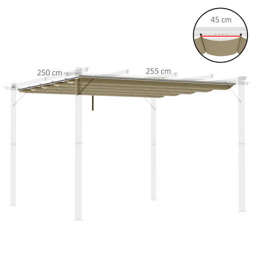 Outsunny Retractable Pergola Shade Cover, Replacement Canopy Fabric for 3 x 3 (m) Pergola, Gazebo Retractable Roof, Tan