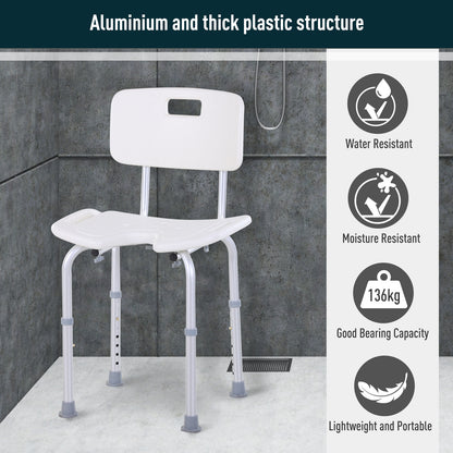 8-Level Height Adjustable Bath Stool Spa Shower Chair Aluminum w/ Non-Slip Feet and Handle, Load Capacity 136kg