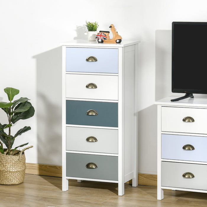 Chest of Drawers, 5-Drawer Dresser with Metal Handle, Slim Storage Organiser Unit for Living Room, Bedroom