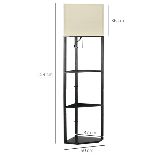 HOMCOM Corner Floor Lamp with Shelves, Modern Tall Standing Lamps for Living Room, Bedroom, with Pull Chain Switch (Bulb not Included), Black