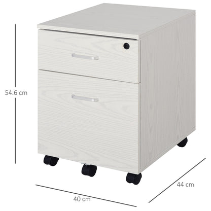2-Drawer Locking Office Filing Cabinet w/ 5 Wheels Rolling Storage Hanging Legal Letter Files Cupboard Home Organisation White