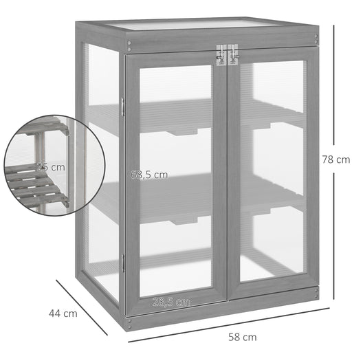 3-tier Wood Greenhouse Garden Polycarbonate Cold Frame Grow House w/ Storage Shelf for Plants, Flowers, Dark Grey