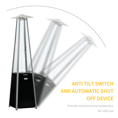 11.2KW Outdoor Patio Gas Heater Freestanding Pyramid Propane Heater Garden Tower Heater with Wheels, Dust Cover, Black, 50 x 50 x 225cm