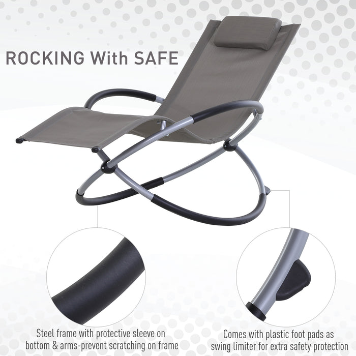 Outdoor Orbital Lounger Zero Gravity Patio Chaise Foldable Rocking Chair w/ Pillow Grey