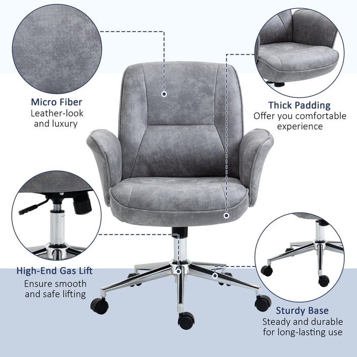 Swivel Ergonomic Office Chair Mid Back Desk Chair for Home Study Bedroom, Light Grey