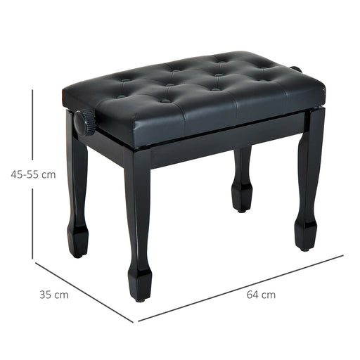 HOMCOM Faux Leather Piano Stool Height Adjustable Keyboard Bench Dressing Table Seat 64(L) x 35(W) x 45/55(H)cm, Black