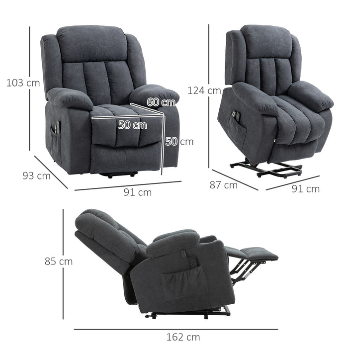 Oversized Riser and Recliner Chairs for the Elderly, Heavy Duty Fabric Upholstered Lift Chair for Living Room with Remote Control, Side Pocket, Grey