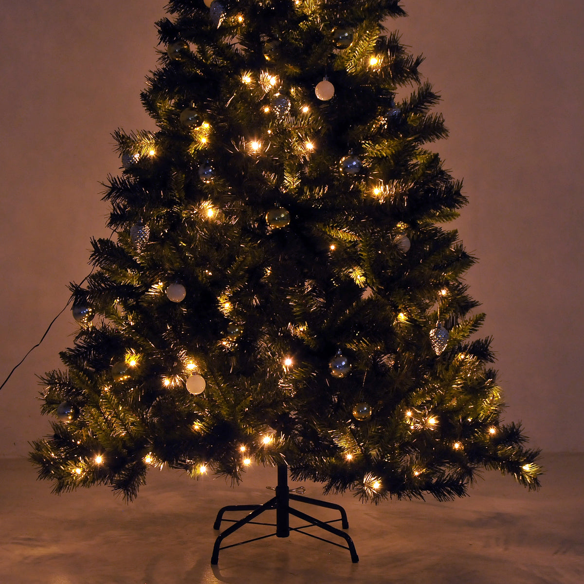 6ft Pre-Lit Artificial Christmas Tree with 200 Warm White LEDs & Baubles