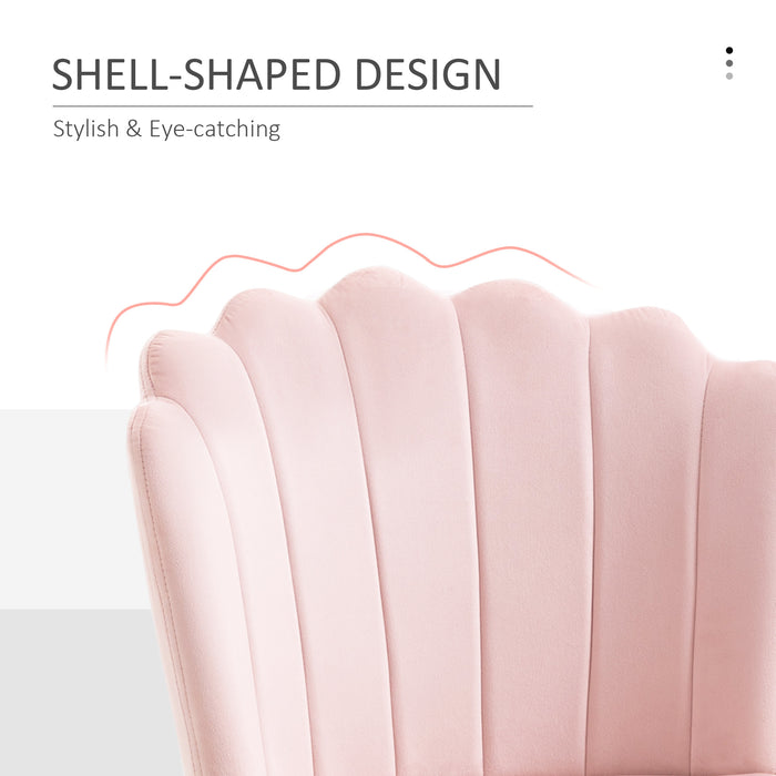 Velvet-Feel Shell Luxe Accent Chair, Glam Vanity Chair Makeup Seat, Home Bedroom Lounge with Metal Legs Comfort Padding, Pink