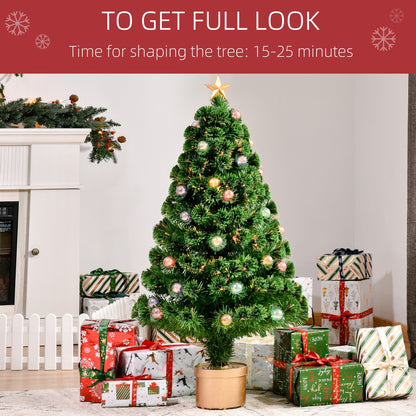 3ft Pre-Lit Fibre Optic Christmas Tree with Baubles, Star & Gold Pot