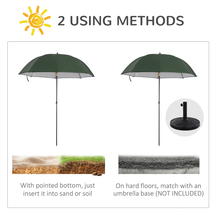 2m Beach Parasol Fishing Umbrella Brolly with Sides and Push Botton Tilt Sun Shade Shelter with Carry Bag, UV30+, Green