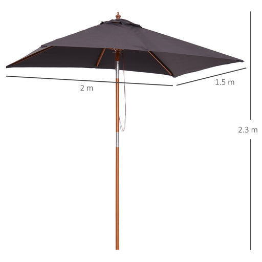 2m x 1.5m Tilt Mechanism Bamboo Wooden Frame Parasol Deep Grey