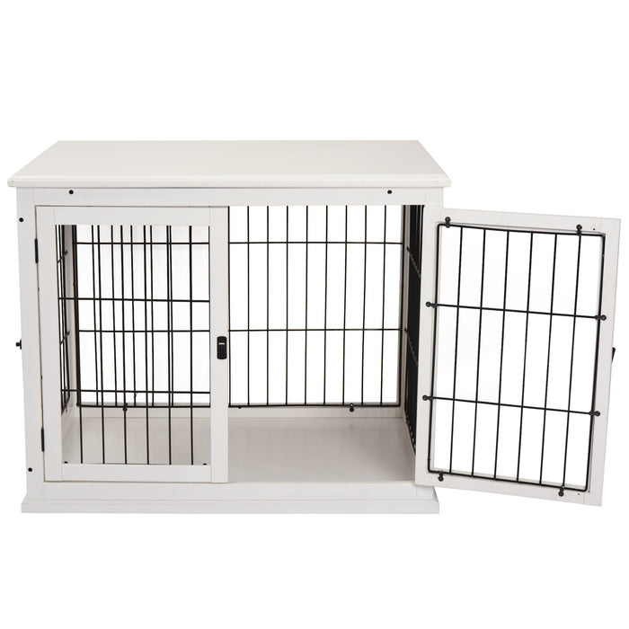 Dog Crate, Furniture Style Puppy Cage End Table, Pet Kennel House with 3 Doors for Small Dog, White 81 x 58.5 x 66 cm