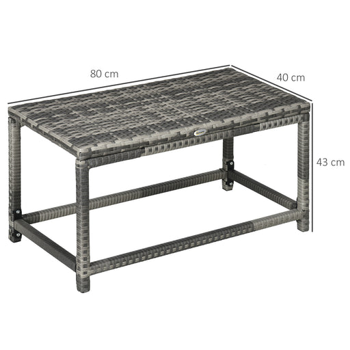 Outsunny Outdoor Coffee Table, Garden PE Rattan Side Table with Plastic Board Under the Full Woven Table Top and X-Shape Support for Patio, Balcony, Mixed Grey