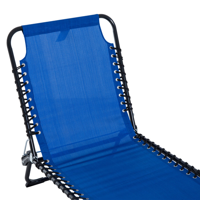 Folding Sun Lounger Beach Chaise Chair Garden Reclining Cot Camping Hiking Recliner with 4 Position Adjustable Back - Blue