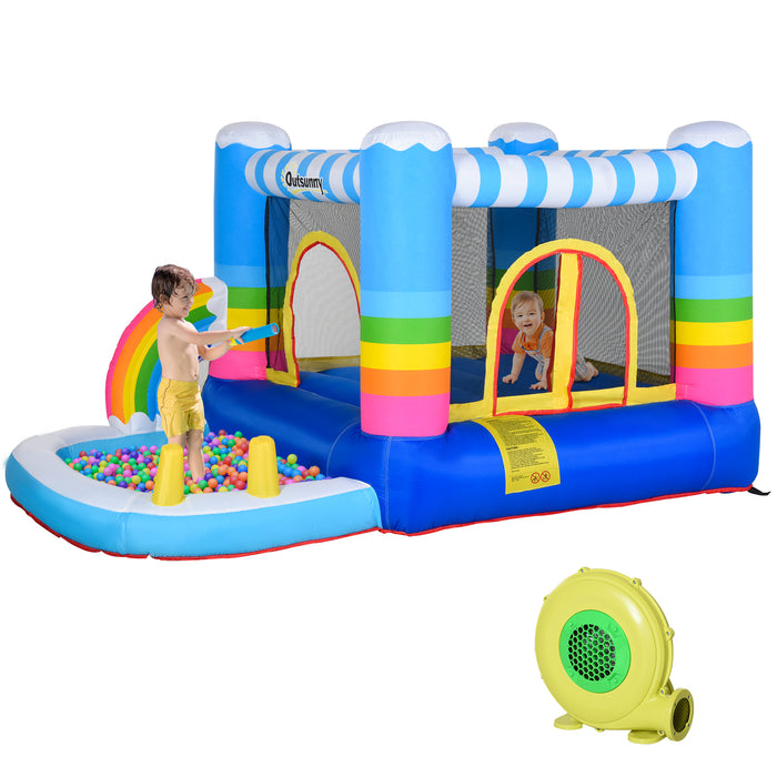 Kids Bouncy Castle House Inflatable Trampoline Water Pool 2 in 1 with Blower for Kids Age 3-12 Rainbow Design 2.9 x 2 x 1.55m