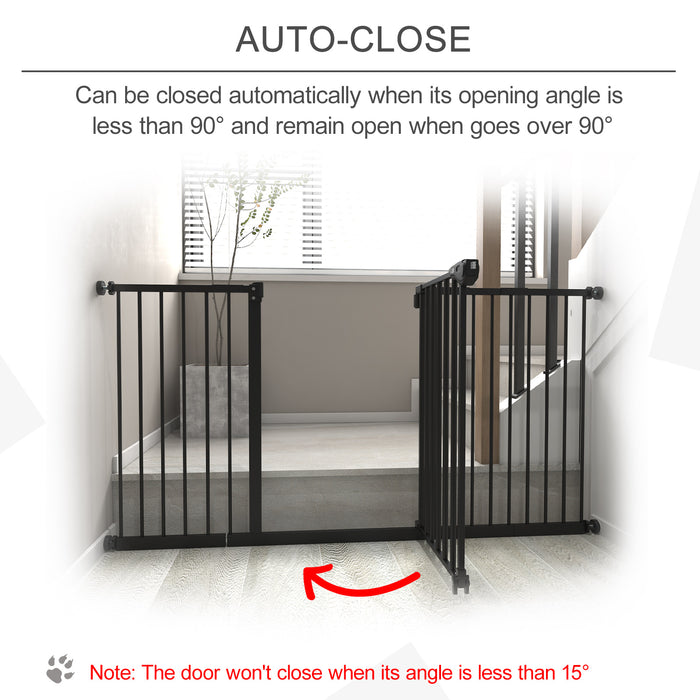 Dog Gate Stair Gate Pressure Fit Pets Barrier Auto Close for Doorway Hallway, 74-148cm Wide Adjustable, Black