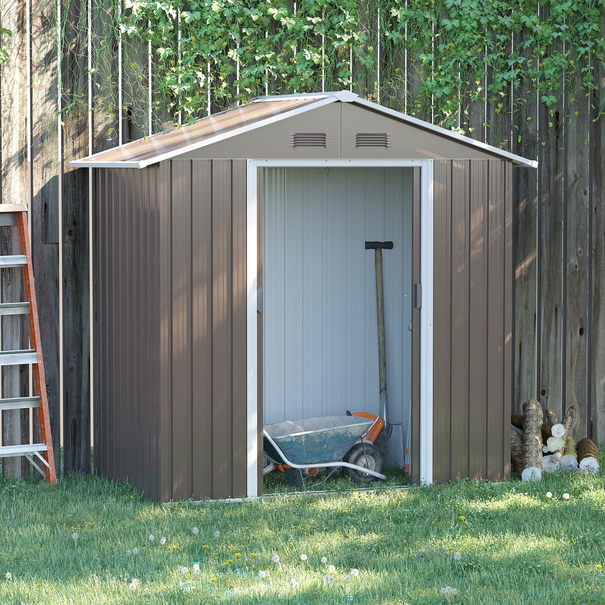 Outsunny 6.5ft x 3.5ft Garden Storage Shed, Large Metal Shed for Outdoor Storage with Double Sliding Doors and 4 Vents, Grey