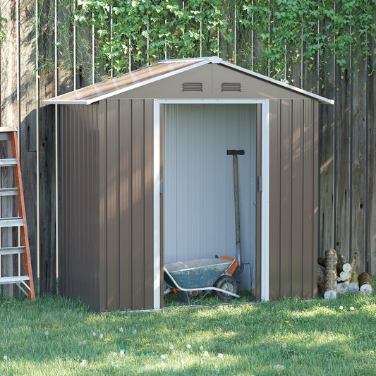 Outsunny 6.5ft x 3.5ft Garden Storage Shed, Large Metal Shed for Outdoor Storage with Double Sliding Doors and 4 Vents, Grey