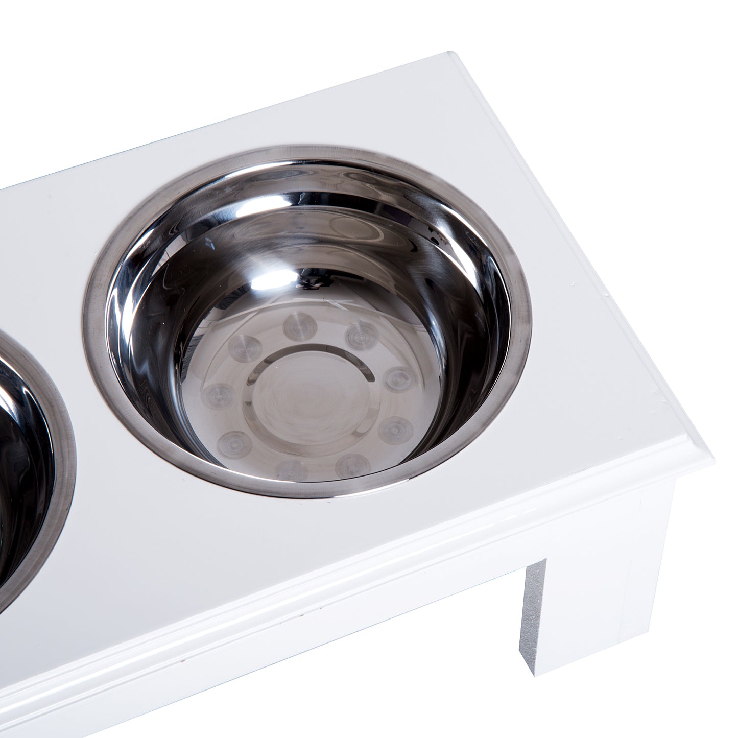 Stainless Steel Raised Dog Feeding Bowls with Stand Elevated Twin Pet Bowls Water Food Feeder 43.7L x 24W x 15H cm - White
