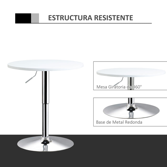 Bar Table 60cm Adjustable Height Round Bistro Table w/ Swivel Top Metal Frame Counter Surface Stylish Kitchen Conservatory White