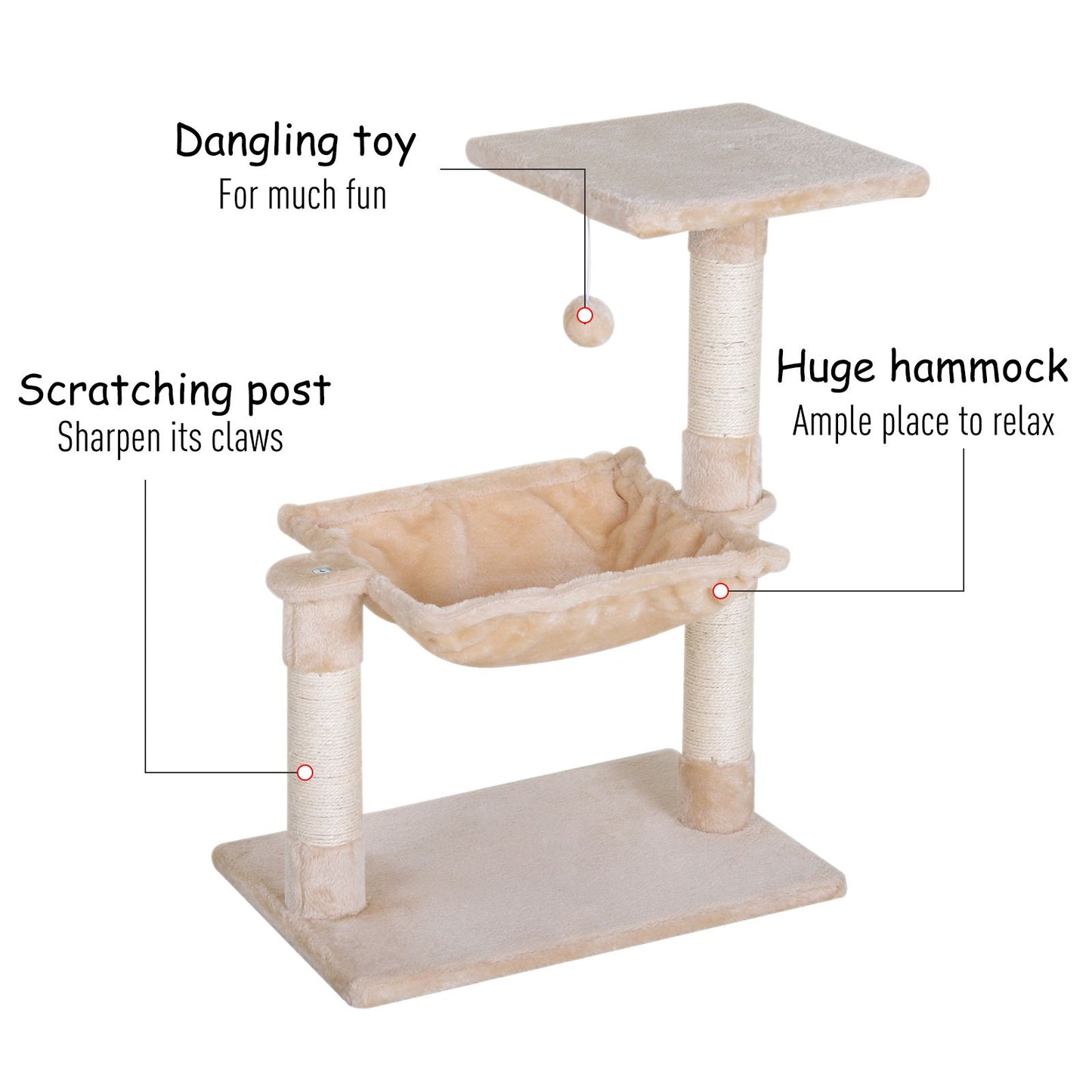 70cm Cat Tree for Indoor Cats Durable Natural Sisal Scratching Posts Hammock Bed Kitty Activity Center Beige