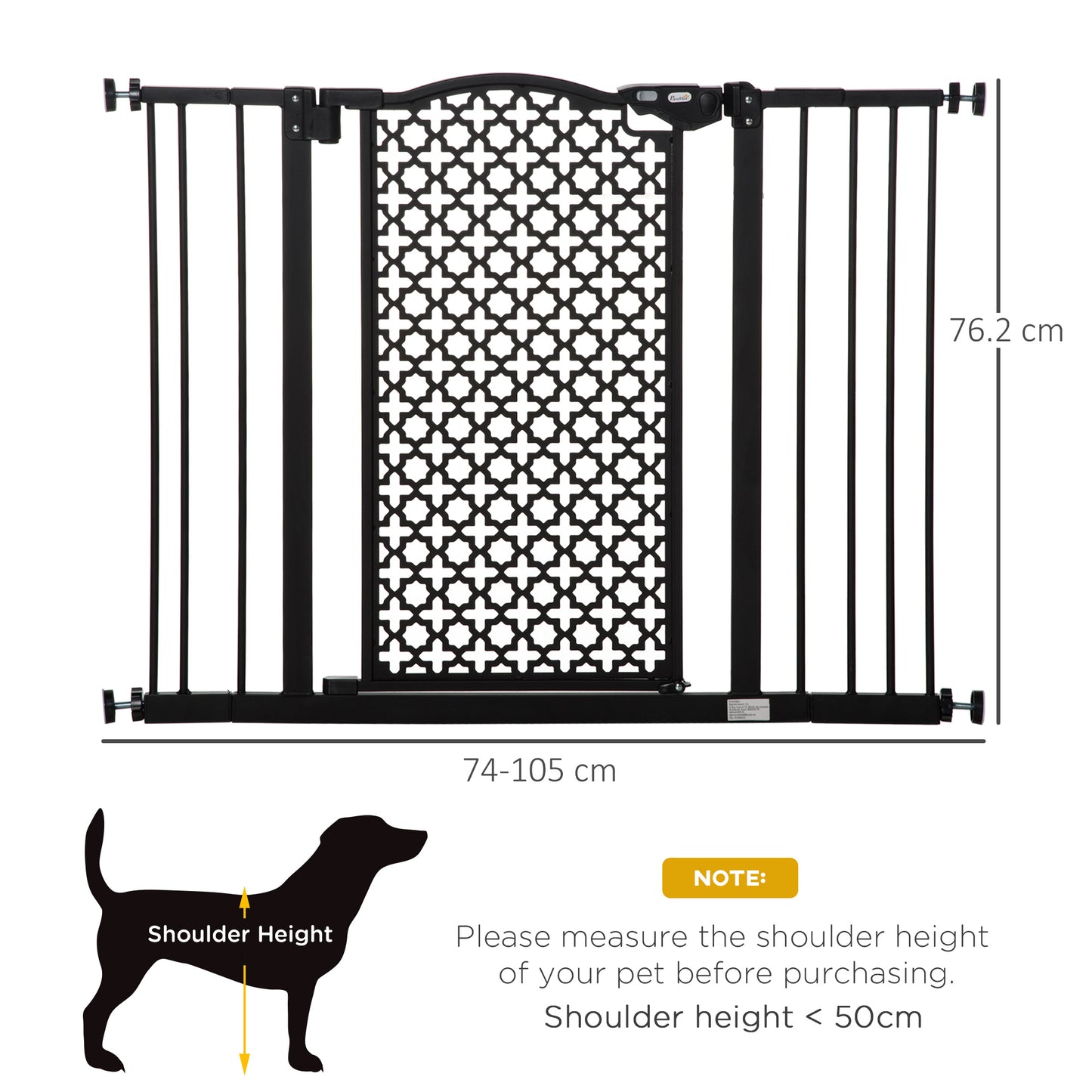 74-105 cm Pressure Fit Safety Gate for Doorways and Staircases, Dog Gate, Pet Barrier for Hallways with Auto Close, Double Locking, 2 Extensions