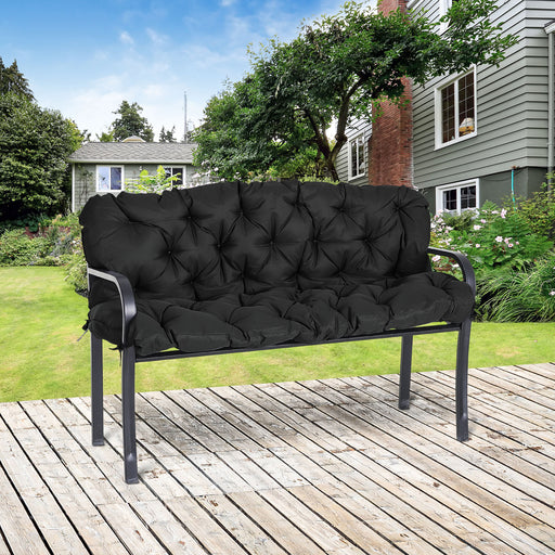 3 Seater Bench Cushion, Garden Chair Cushion with Back and Ties for Indoor and Outdoor Use, 98 x 150 cm, Black