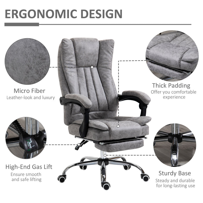 Home Office Chair Microfibre Desk Chair with Reclining Function Armrests Swivel Wheels Footrest Grey