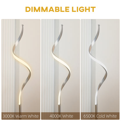 Dimmable Floor Lamp for Living Room, Modern Spiral Standing Lamp with 3 Adjustable Brightness and Square Base, Silver