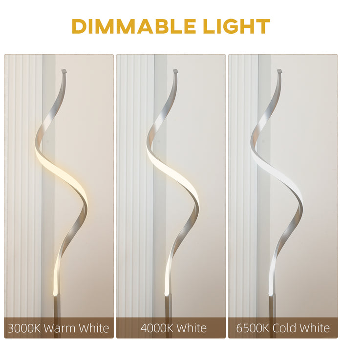 Dimmable Floor Lamp for Living Room, Modern Spiral Standing Lamp with 3 Adjustable Brightness and Square Base, Silver