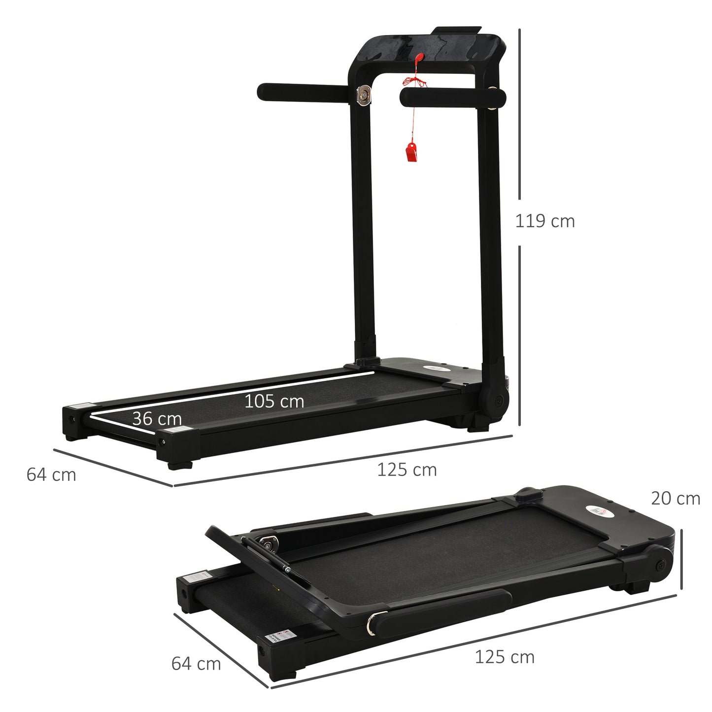 Ideal Treadmill With Handle Bars - 600W Foldable Steel Motorised Treadmill Black