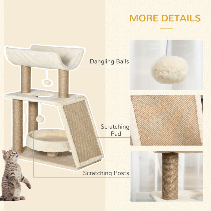 Cat Tree for Indoor Cats with Scratching Posts Pad, Kitten Tower with Bed Perch Ball Toy, 60 x 30 x 76 cm, Brown