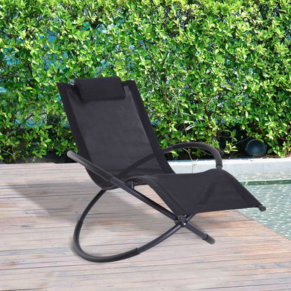 Outdoor Orbital Lounger Zero Gravity Patio Chaise Foldable Rocking Chair w/ Pillow Black