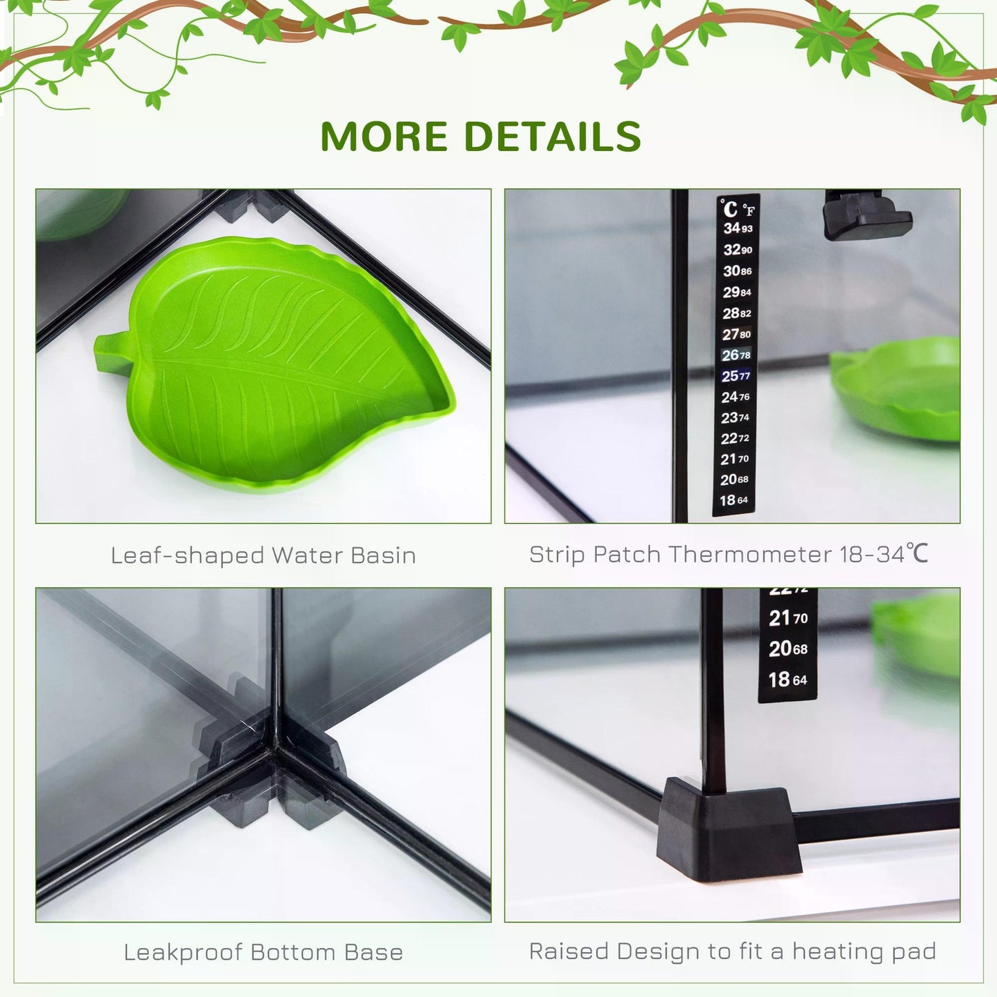 Glass Reptile Terrarium Insect Breeding Tank Vivarium Habitats with Thermometer for Lizards, Horned Frogs, Snakes, Spiders - Small 30 x 30 x 20cm