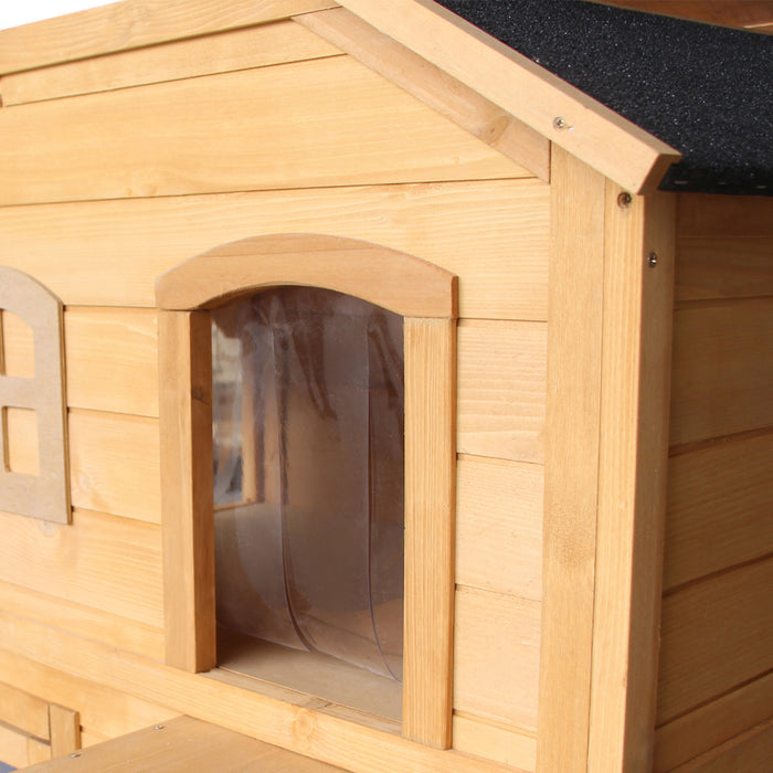 Wooden Cat House Condos Cat Cave Pet Shelter 2 Floor Villa Outdoor Furniture Natural Wood Finish