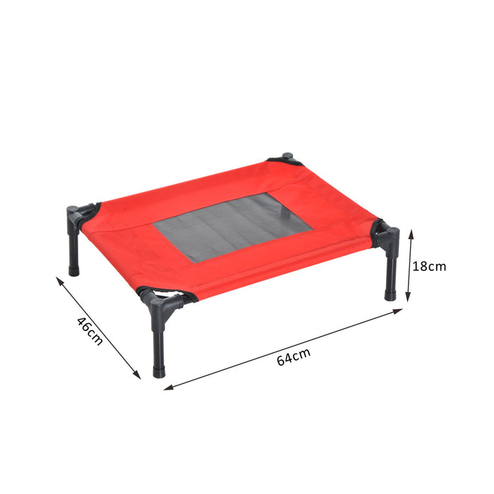 Elevated Pet Bed Portable Camping Raised Dog Bed w/ Metal Frame Black and Red (Small)