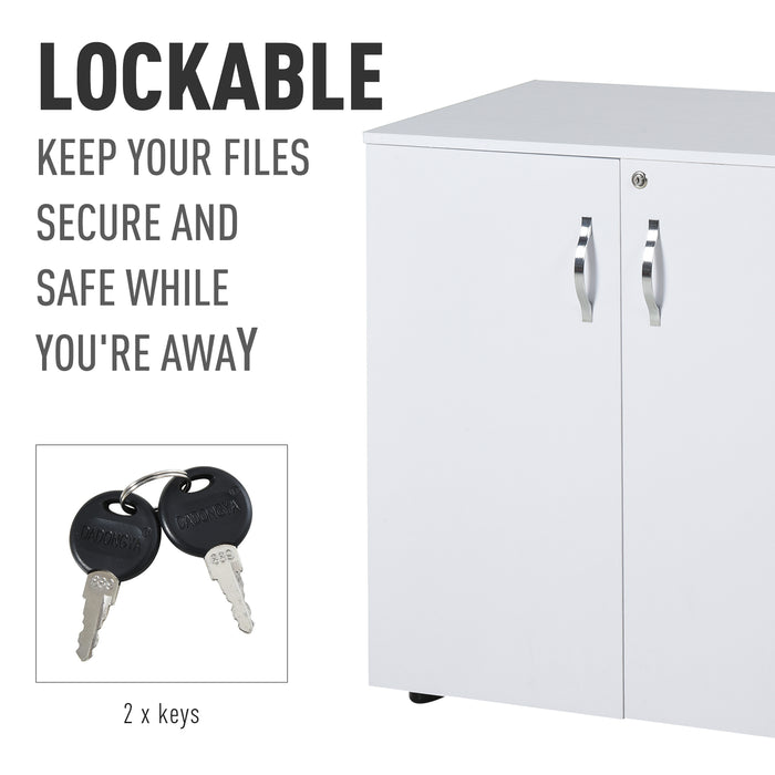 2-Tier Locking Office Storage Cabinet File Organisation w/ Feet Melamine Coating Aluminium Handles 2 Keys Stylish White