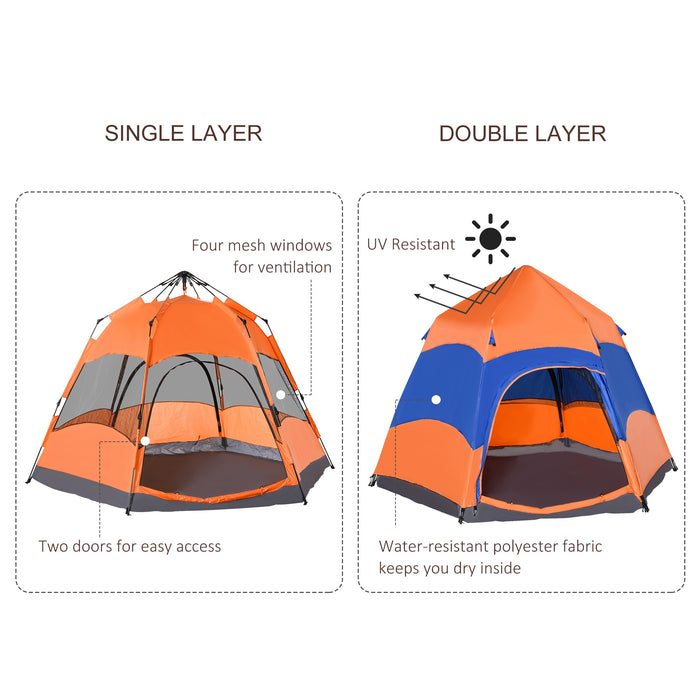 Six Man Hexagon Pop Up Tent Camping Festival Hiking Shelter Family Portable