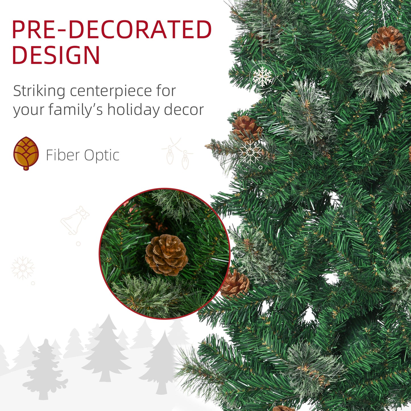 Artificial Prelit Christmas Trees Holiday Décor with Warm White LED Lights, Decoration, Banner, Tag, Ball